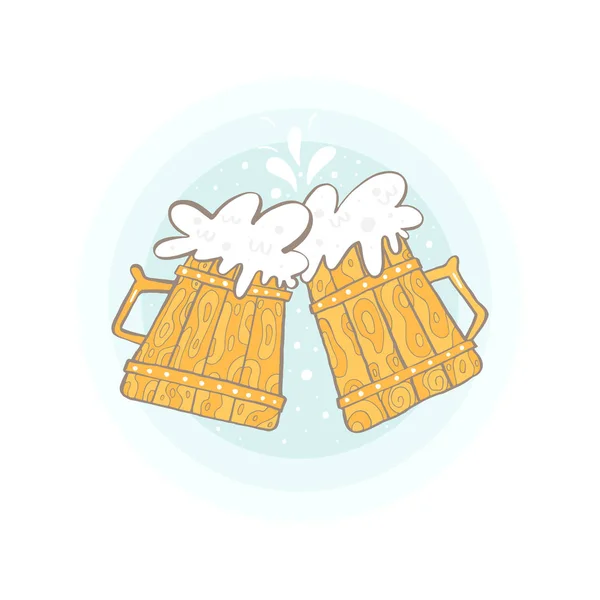Ilustração Vetorial Com Canecas Cerveja Ilustração Desenhada Mão Com Cerveja — Vetor de Stock