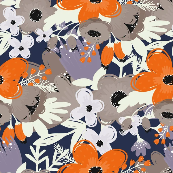 Conjunto Patrones Florales Vectoriales Sin Costuras Telón Fondo Primavera Verano — Vector de stock