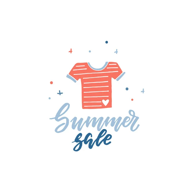 Vector Summer Sale Simple Illustration Shirt Hand Drawn Lettering Clipart — Stock Vector