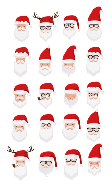 Babbo Natale Vettoriale Grande Set Isolato Cappello Occhiali Pipa Barba — Vettoriale Stock