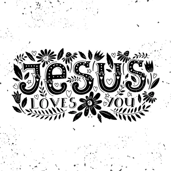 Religiões Vectoras Jesus Ama Ilustração Letras Moderna Shirt Mão Lettered — Vetor de Stock