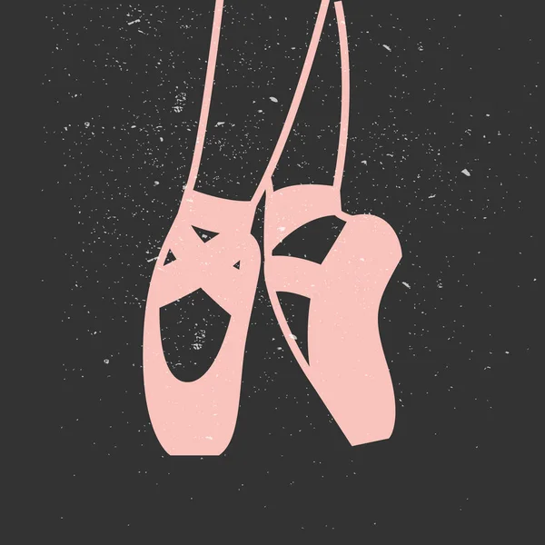 暗い背景に分離されたベクトルのバレエ フラット イラスト ピンク ポワント シューズ — ストックベクタ