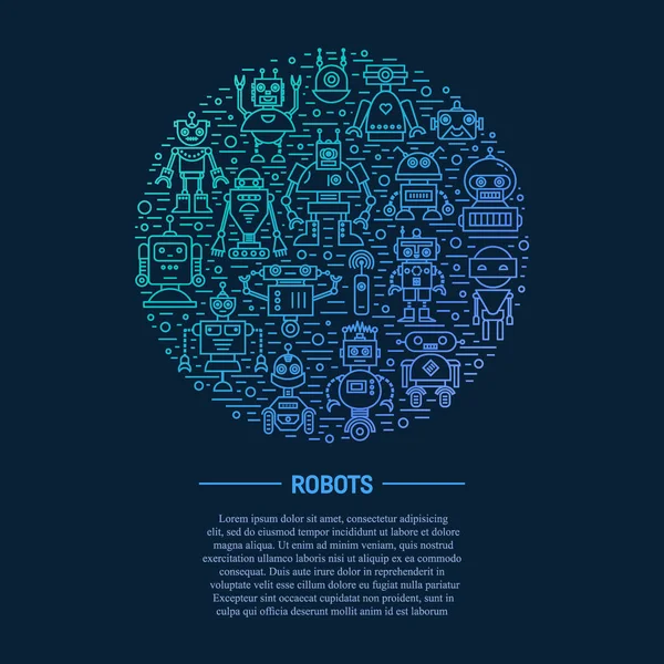 Vector Set Modern Robot Character Icons Line Style Flat Robots — Stock Vector