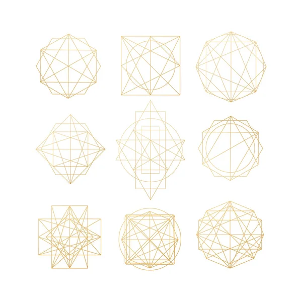 Векторный Набор Элементов Сакральной Геометрии Золота Алхимия Религия Философия Духовность — стоковый вектор