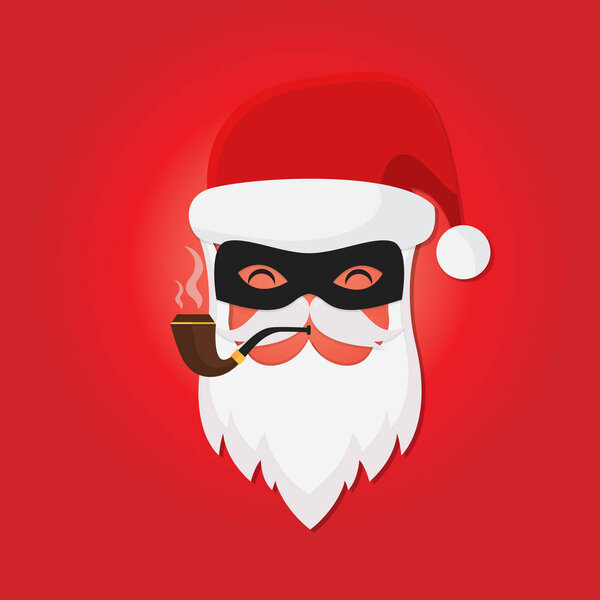 Vector Secret Santa Christmas illustration with Santa Claus in mask without face isolated on red. Xmas background.