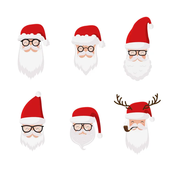 Babbo Natale Vettoriale Set Isolato Cappello Occhiali Pipa Barba Babbo — Vettoriale Stock