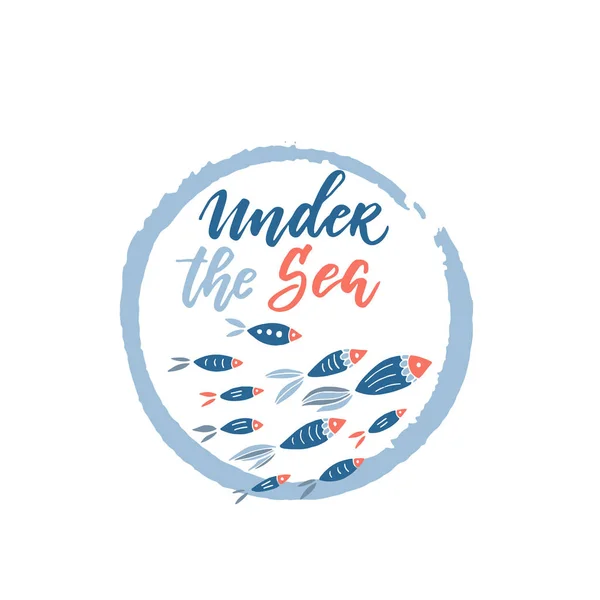 Vektör Altında Beyaz Arka Plan Üzerinde Izole Deniz Yazı Balıklar — Stok Vektör