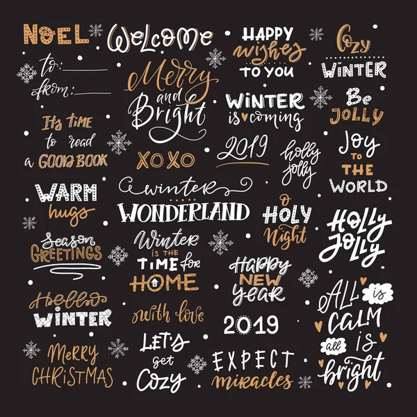 Векторные Зимние Надписи Ручная Рисованная Фраза Цитаты Счастливого Рождества Новым — стоковый вектор