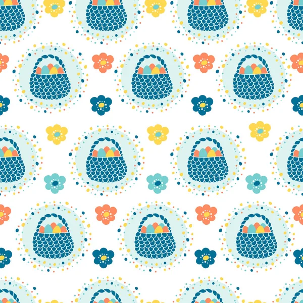 Vector Seamless Pattern Easter Buckets Eggs Flower Holiday Pattern — Stock Vector