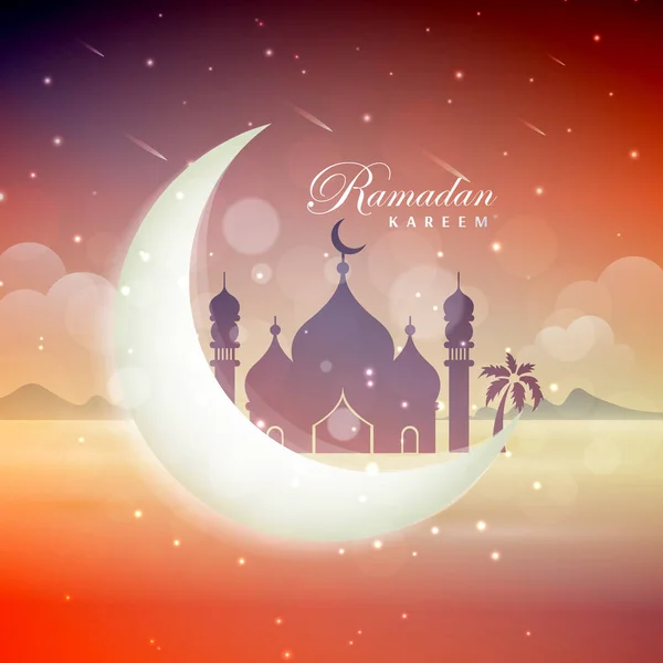 Illustration Vectorielle Ramadan Kareem Carte Voeux Avec Mosquée Grande Lune — Image vectorielle
