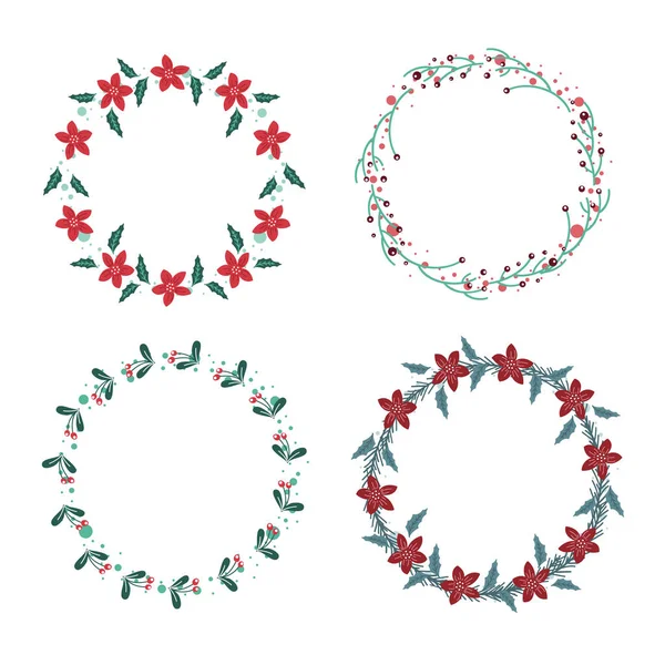 Vector Collection Wreaths Isolated Background — Stock Vector