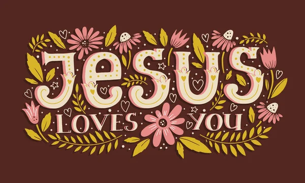 Religiões Vectoras Jesus Ama Ilustração Letras Moderna Shirt Mão Lettered — Vetor de Stock