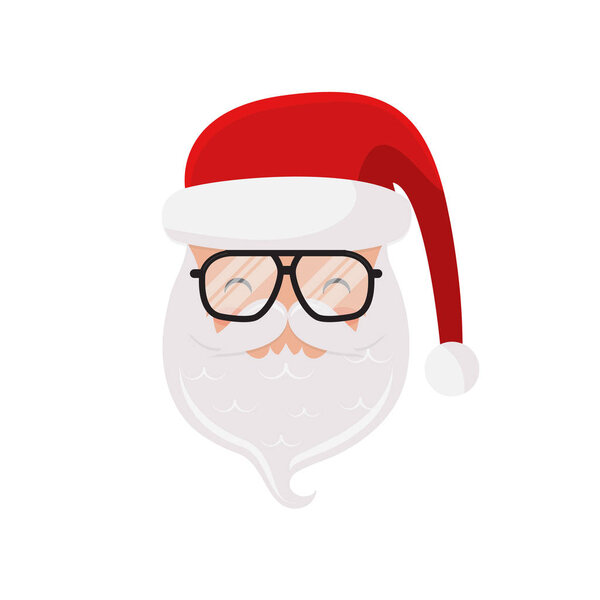 Vector Santa Claus, hat, glasses and beard. Hipster Santa. Happy New Year and Christmas greeting card
