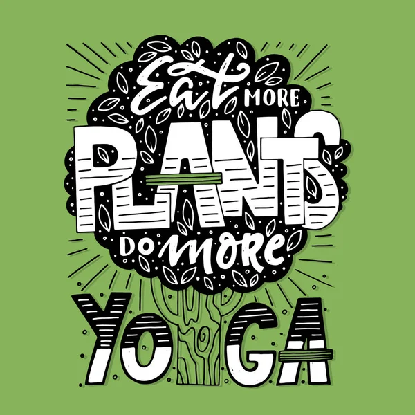 Vector Fitness Typografische Poster Eet Meer Planten Doen Meer Yoga — Stockvector