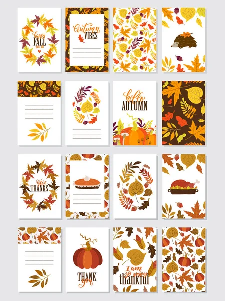 Dia Ação Graças Vetor Cartões Saudação Outono Folhetos Banners Modelos — Vetor de Stock