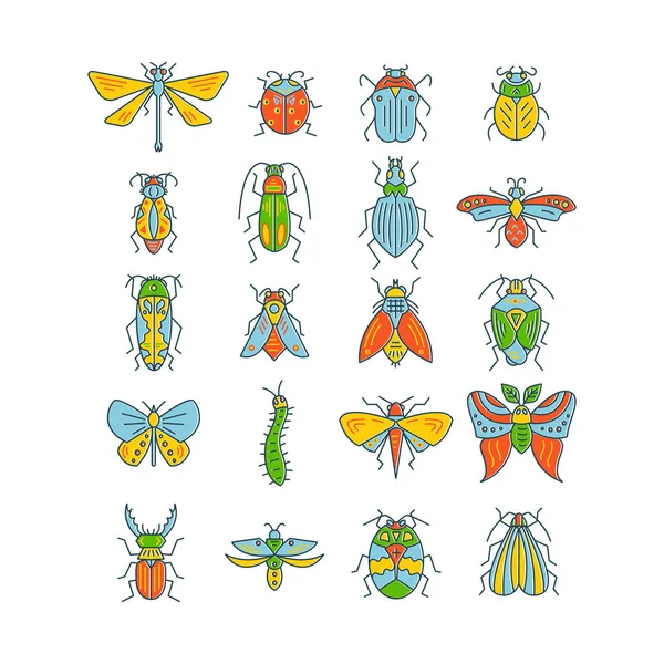 Collection Lignes Vectorielles Insectes Punaises Fabriquées Dans Style Plat Moderne — Image vectorielle