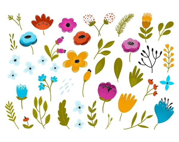 Flores Vectoriales Plantas Temporada Hierbas Gran Colección Vectores Todos Los — Archivo Imágenes Vectoriales