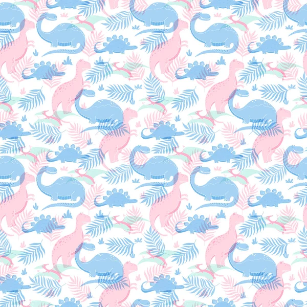 Vector Seamless Pattern Funny Dinosaurs Cartoon Style Perfect Cards Invitations Vector Graphics