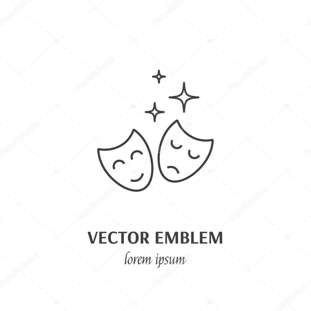 Vector Comedy and tragedy line icon theater masks 