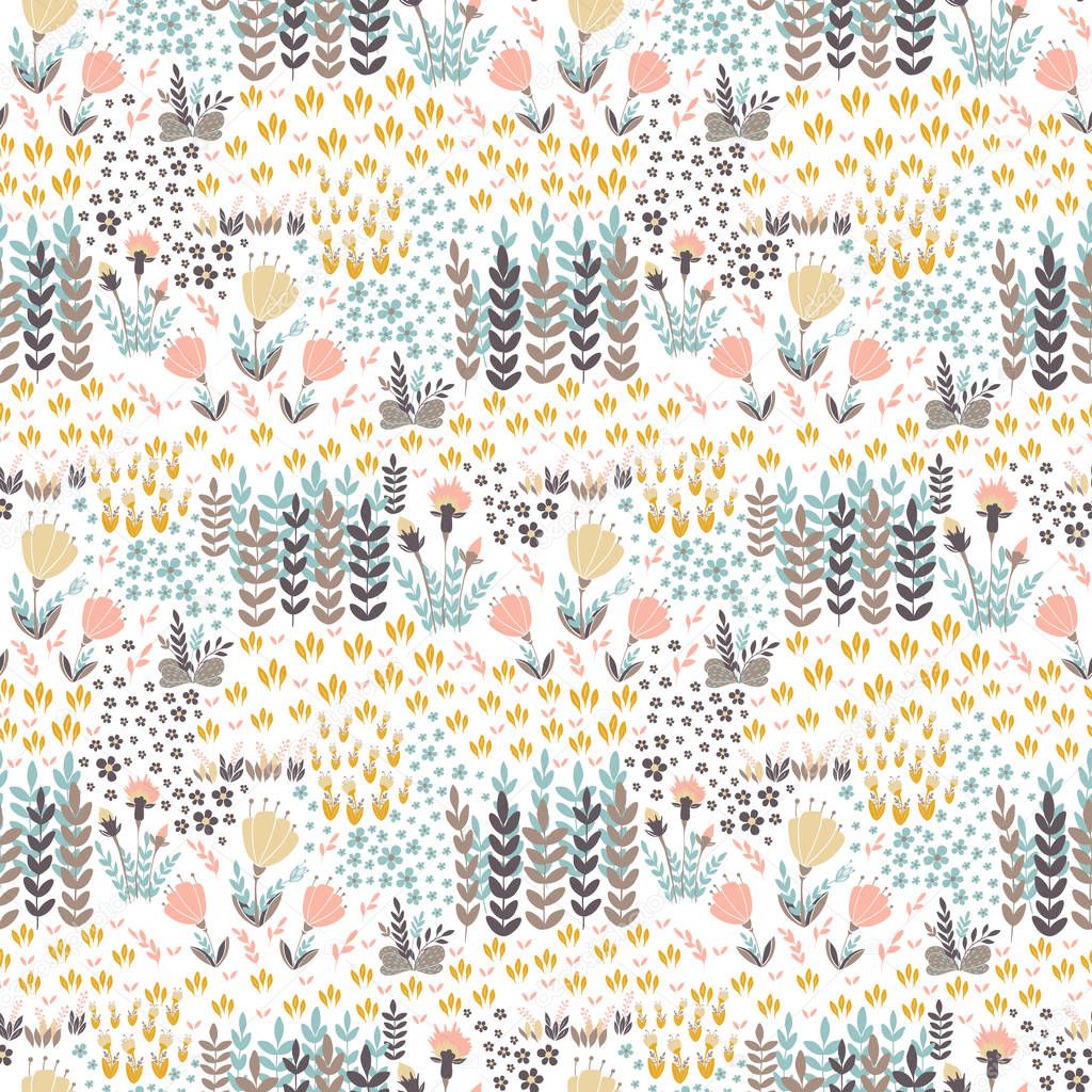 Set of seamless vector floral patterns, spring/summer backdrop. Hand drawn surface pattern design with flowers in garden. Seamless texture perfect for wallpapers,web backgrounds, surface textures.
