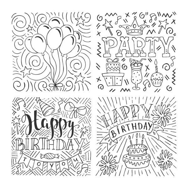 Happy Birthday doodle vector illustration on white background. — Vector de stock