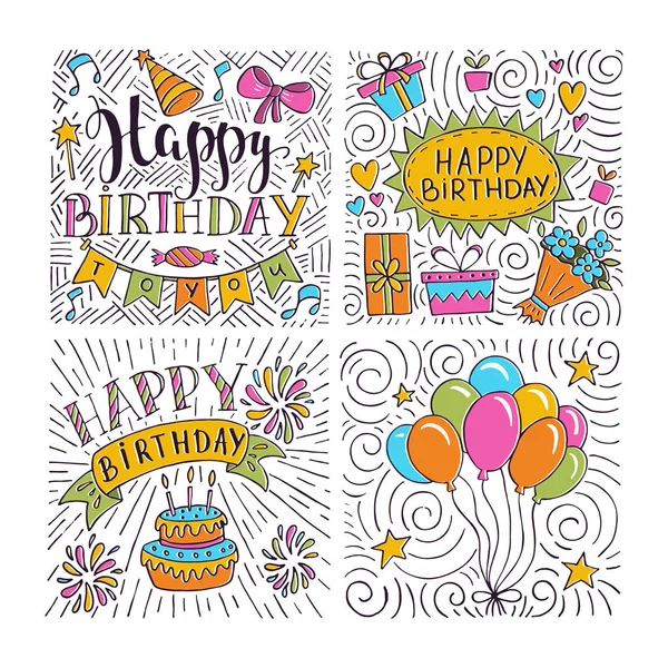 Boldog születésnapot doodle vektor illusztráció fehér háttér — Stock Vector