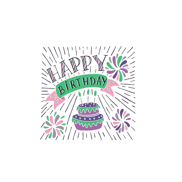 Happy Birthday doodle vector illustration on white background. — Vector de stock