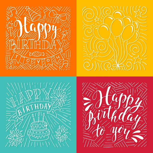 Happy Birthday doodle vector illustration on colorful background. — Archivo Imágenes Vectoriales