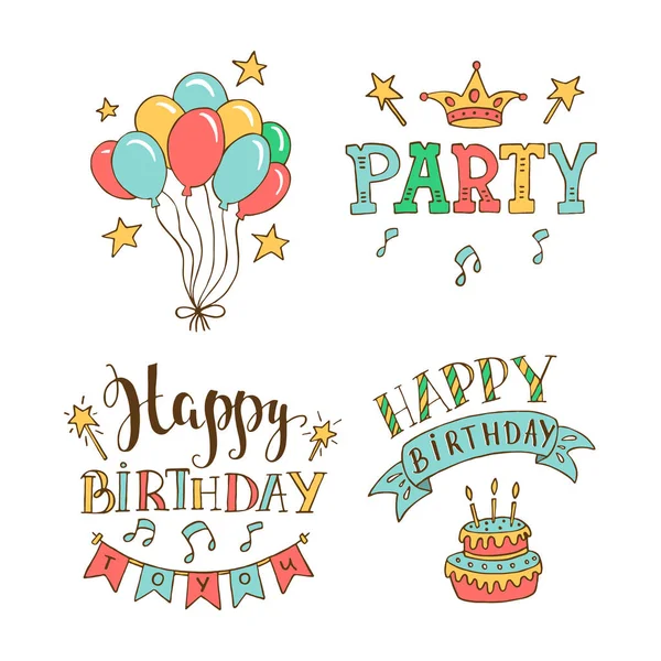 Happy Birthday doodle vector illustration on white background. — Vector de stock