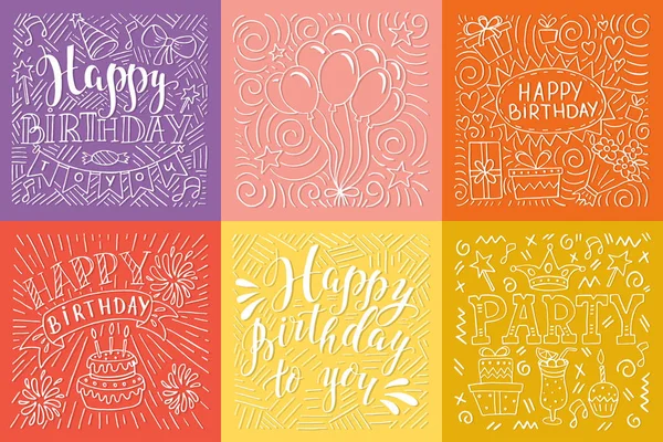 Happy Birthday doodle vector illustration on colorful background. — Vector de stock