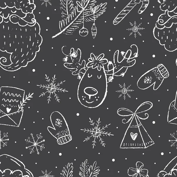 Vector Christmas Season Seamless Pattern Chalkboard Effect Santa Claus Reindeer — Stock Vector