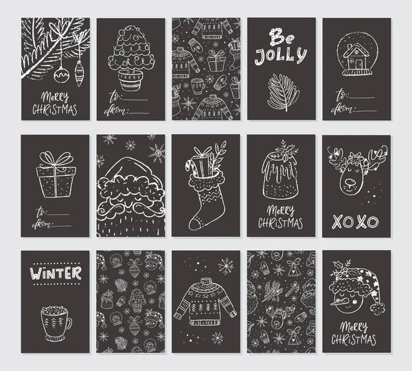 Vectorbig Conjunto Cartões Saudação Temporada Natal Efeito Chalkboard Papai Noel — Vetor de Stock