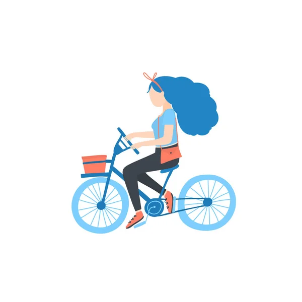 Vector Girl Riding Bicycle Summer Spring Outdoor Activities Female Flat — Stock Vector