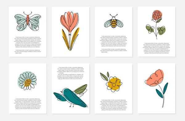 鸟类和文字的病媒春季卡片 线条艺术 春季设计 — 图库矢量图片