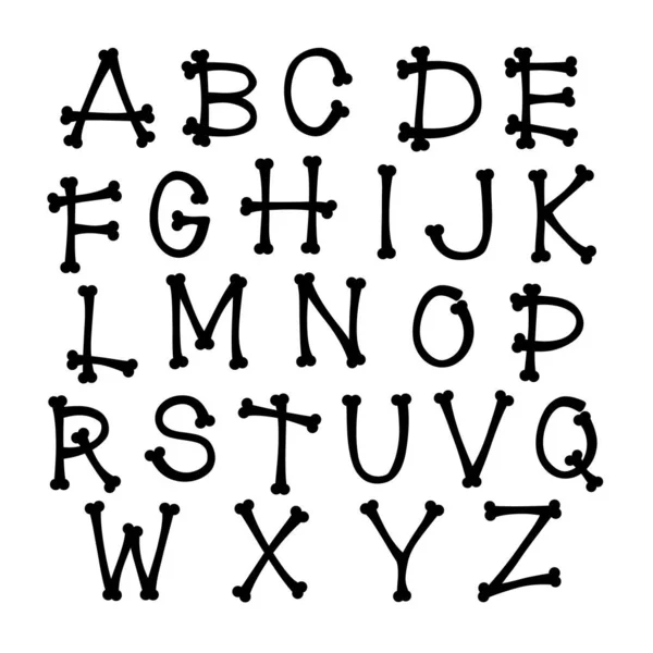 白い背景に独立した大文字のベクトル手描きの骨フォント — ストックベクタ