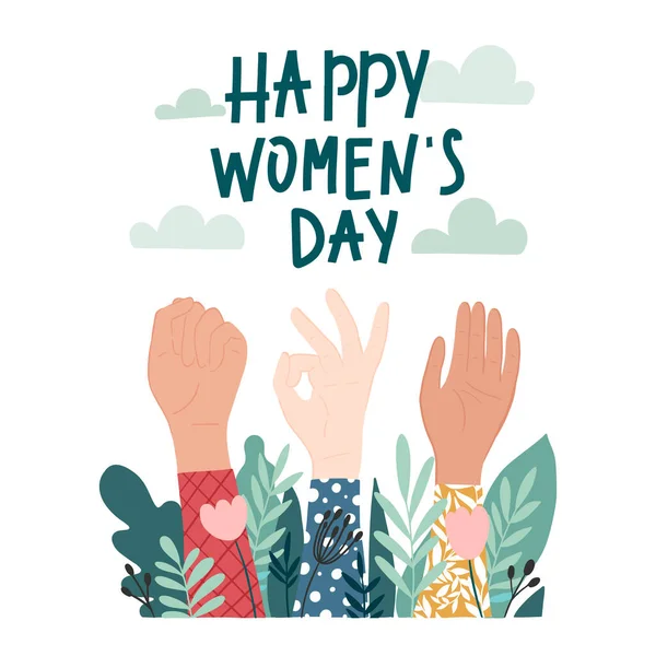 Ilustrație Vectorială Mâinile Femeilor Izolate Fundal Alb Felicitări Happy Women — Vector de stoc