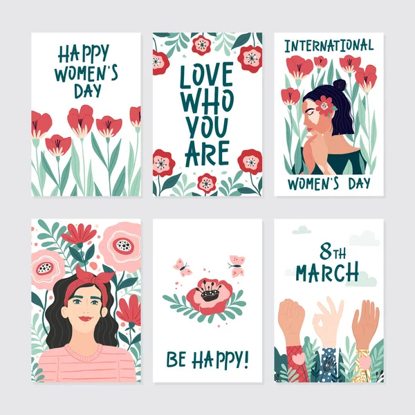 Conjunto Vectorial Ilustración Marzo Día Internacional Mujer Plantilla Vectorial Con — Vector de stock