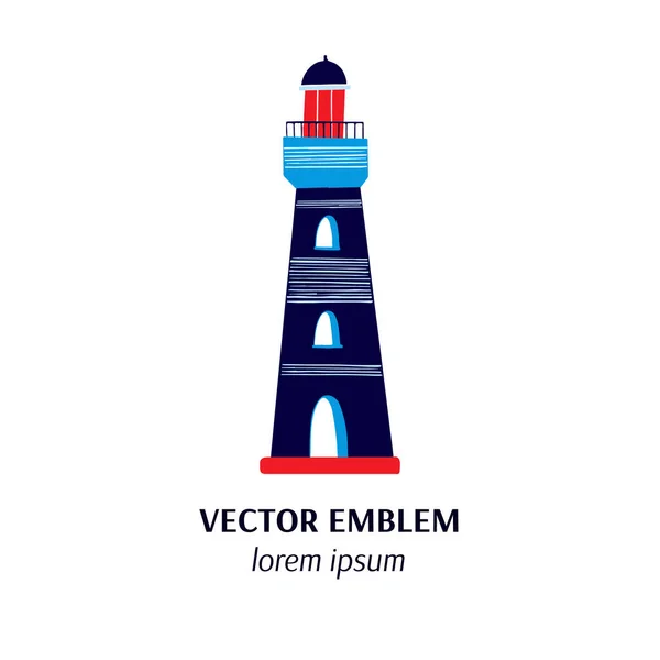 Vector illustration with colorful lighthouse isolated on white background