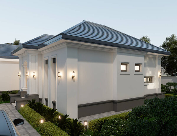 Экстерьер роскошного современного дома с ландшафтным дизайном