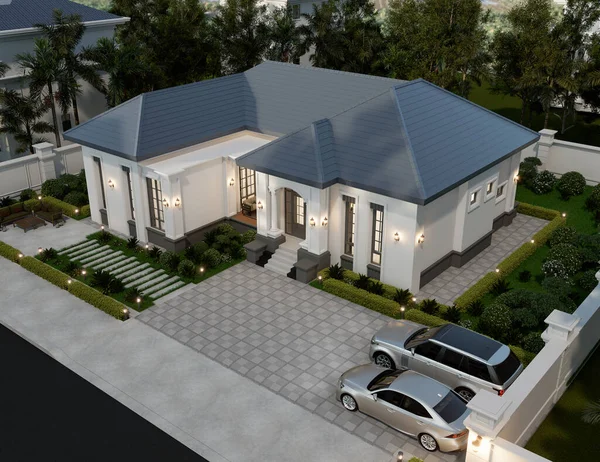 Bahçe düzenleme ile Lüks Modern Ev Dış Görünümü