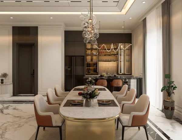  Mutfak ve oturma odası geniş pencereli. Doppelte Lichthalle.Lüks modern alan