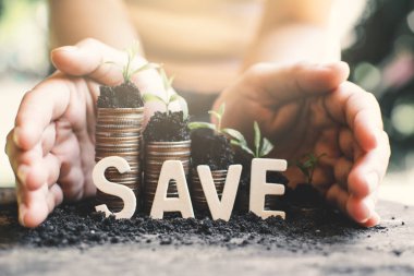 El'de doğa arka plan, finansal büyüme kavramı tabloda tasarruf.
