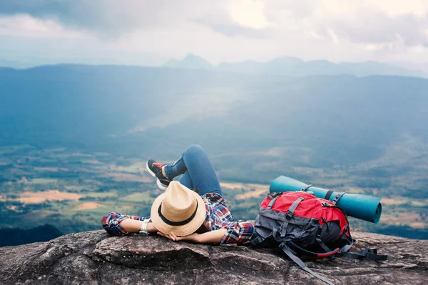 Happy Asian Woman Relaxing Holiday Travel Concept Selective Soft Focus — Stock Photo, Image