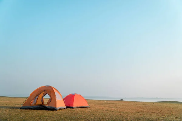 Tenda Livre Nas Belas Férias Dia Tempo Relaxamento — Fotografia de Stock