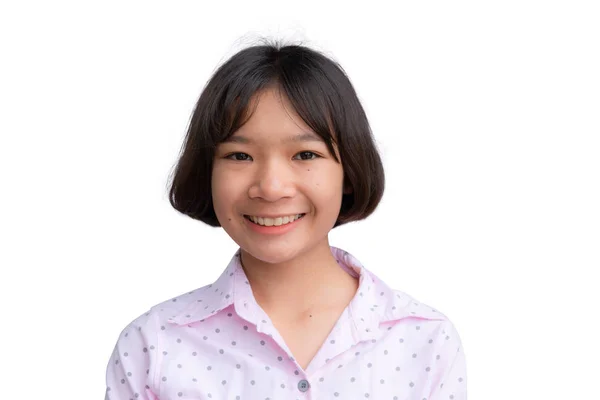Linda Chica Asiática Sonriendo Fondo Blanco —  Fotos de Stock
