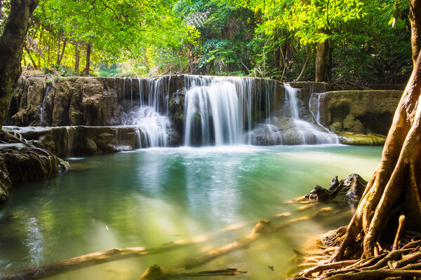 Waterfall clear scenic natural at huai mae khamin national park,kanchanaburi,thailand