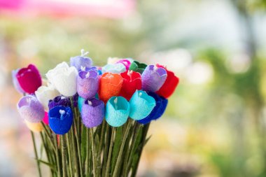 Arka plan bulanık renkli zanaat çiçekler Buket