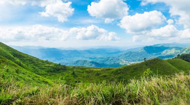 Yeşil dağ yamacı tepe parlak gökyüzü