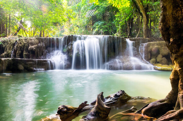 Waterfall tropical rainforest scenic at huai mae khamin national park,kanchanaburi,thailand