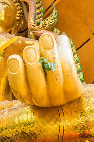 Mano Oro Grande Buddha Estatua Bodhi Árbol Hojas Wat Tham — Foto de Stock